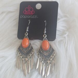 Paparazzi Silver and Orange Dangle Earrings